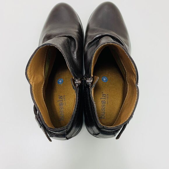 BUSSOLA Brown Leather Booties Sz 38 Boots Buckle Heel Slouch Cowboy Moto Nice! - Picture 7 of 8